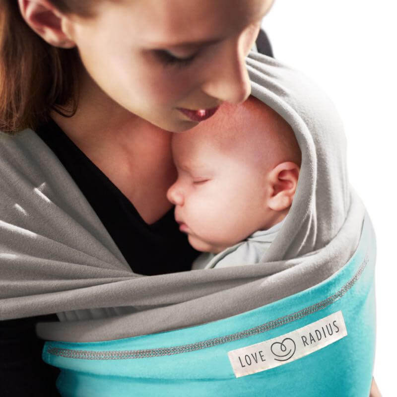 Draagdoek L'Originale JPMBB lichtgrijs turquoise moeder en baby