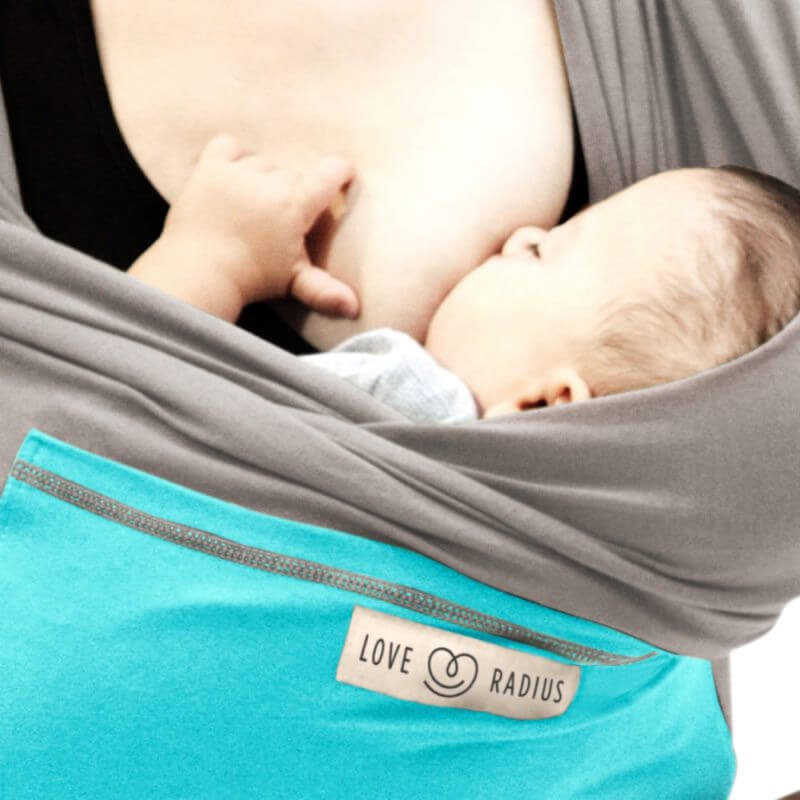 Draagdoek Love Radius L'Originale lichtgrijs en turquoise voor borstvoeding baby
