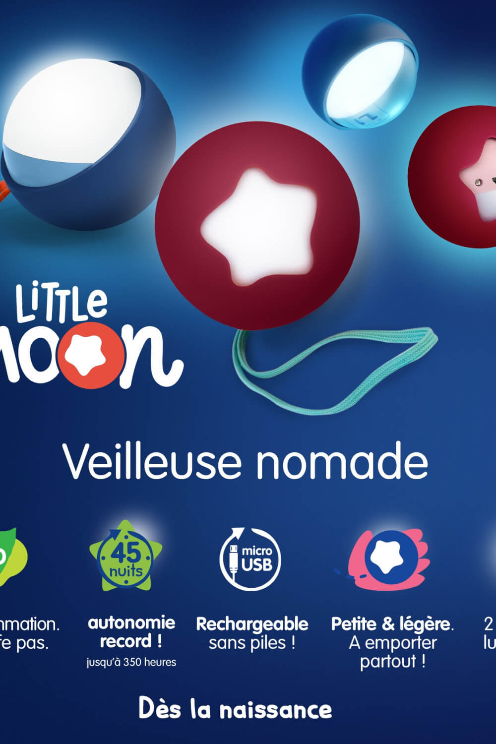 Veilleuse Nomade Pabobo Timoleo Bleu - Portable Sans Fil - Pour Bébé Et Enfants - Autonomie 70h