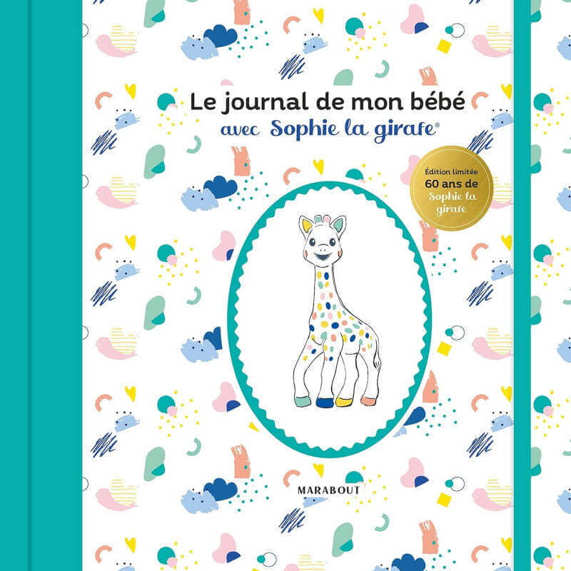 Journal de mon bébé med Sophie la girafe Marabout, färgglatt illustrerat omslag