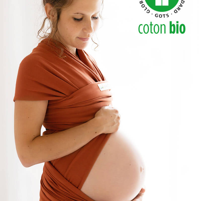 Lenço de carregamento Love Radius BASIC camelo, gestante usando tecido de algodão orgânico