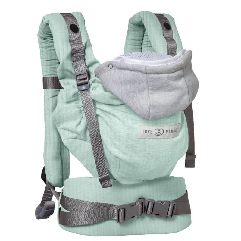 Marsupio Love Radius HoodieCarrier 2 salvia con cappuccio grigio, vista frontale