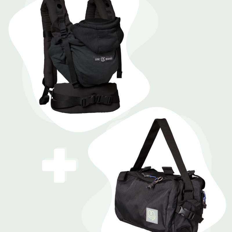 Love Radius HoodieCarrier 2 draagzak en zwarte CaravanBAG, volledig vooraanzicht
