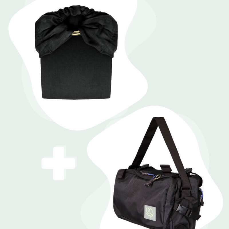 Zestaw Love Radius ETSN Black z węzłem i czarną CaravanBAG widok z przodu
