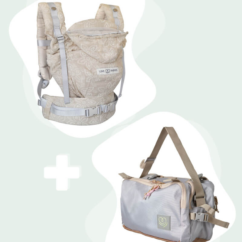 Love Radius HoodieCarrier 2 Fleur de Lino y CaravanBAG gris, set completo de portabebés