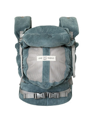 PhysioCarrier 2 Velvet Blue Baby Carrier Love Radius PhysioCarrier 2 baby carrier in blue corduroy, full front view