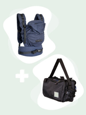 Pack draagzak HoodieCarrier 2 Boyfriend + CaravanBAG Noir Love Radius HoodieCarrier 2 Boyfriend draagzak blauw + CaravanBAG tas zwart vooraanzicht