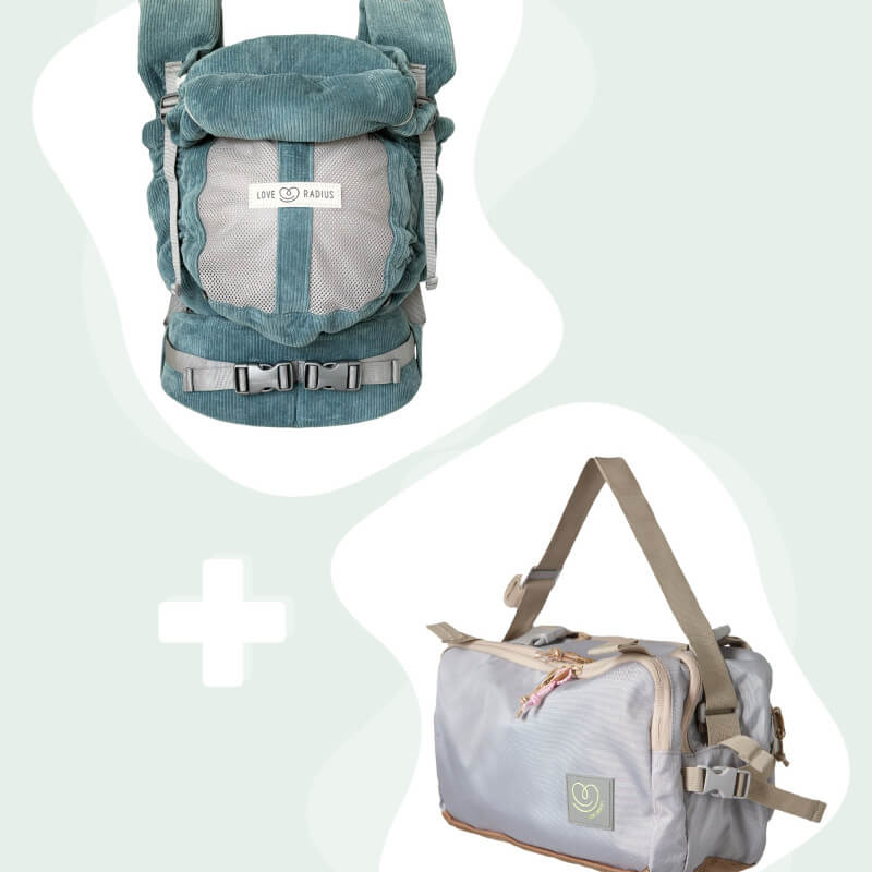 Love Radius PhysioCarrier 2 Velvet Blue och CaravanBAG Warm Silver tillsammans framifrån